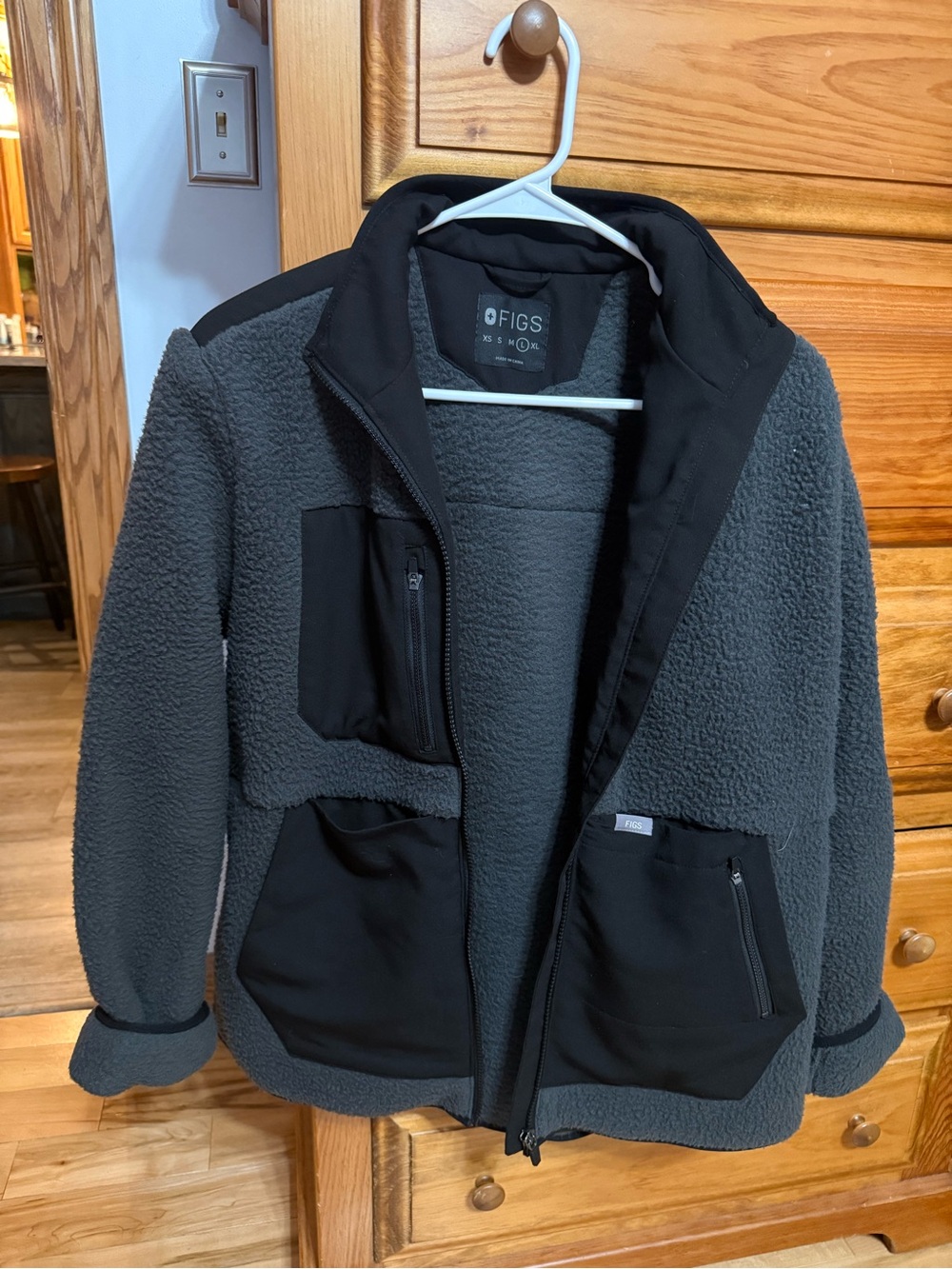 Figs Women's Gray Sherpa Jacket with Black Accents